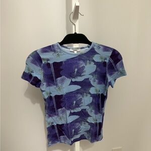 Miaou Blue and Purple Floral Short Sleeve Top